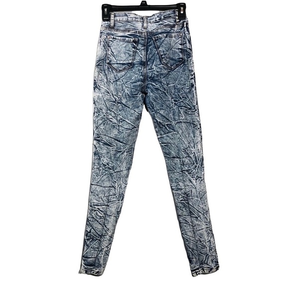 Elite Girls Skinny Jeans Size 14 Extreme Acid Wash Dyed Blue Hippie Torn Ripped - Picture 2 of 10